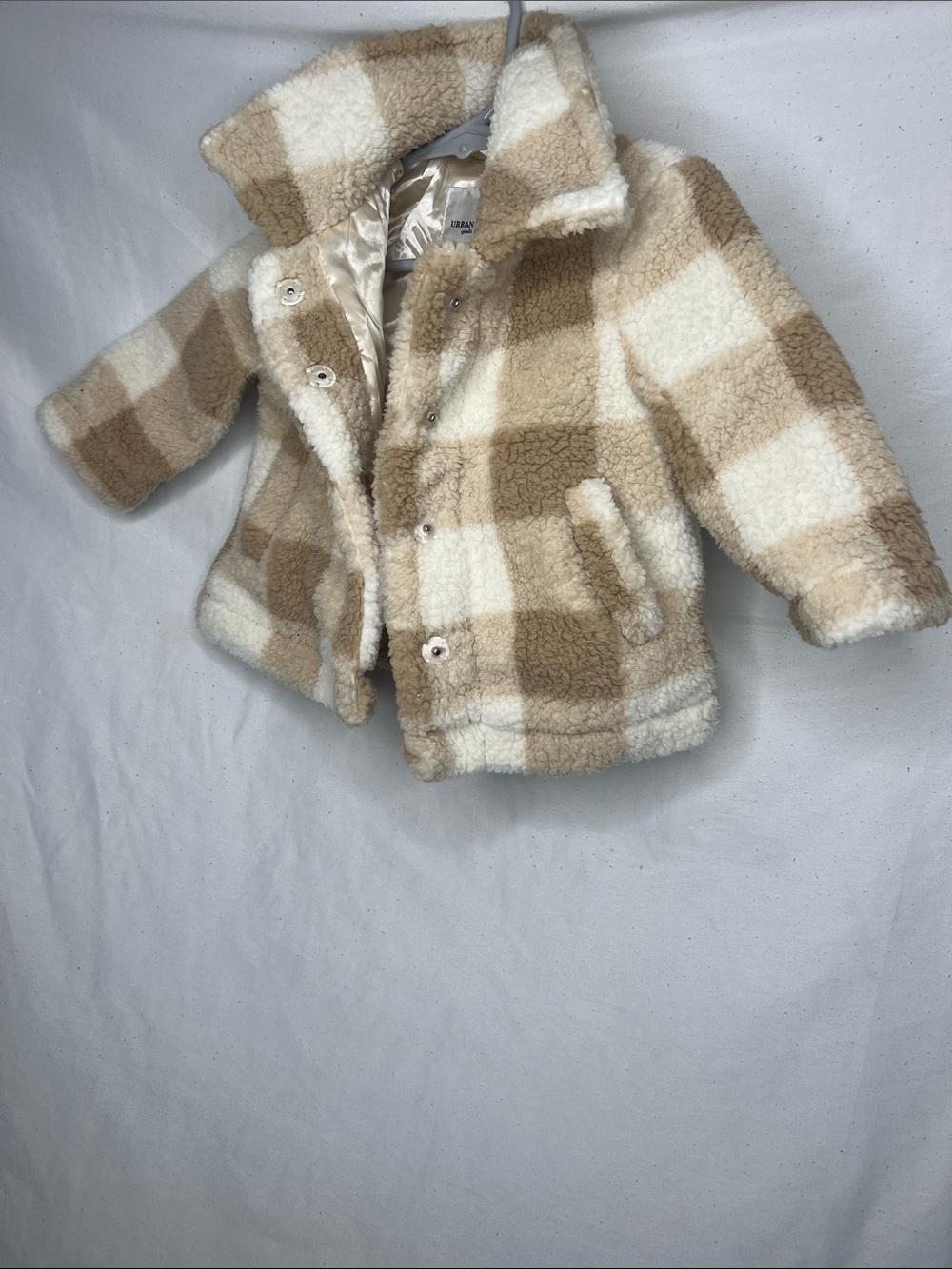 Urban Republic Checkered Sherpa Puffer Jacket in Cream & Tan